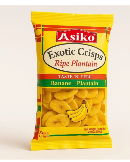Asiko Exotic Chilli Plantain Chips Box, Asiko Plantain Chips, Asiko Slightly Salted Plantain buy online yellow