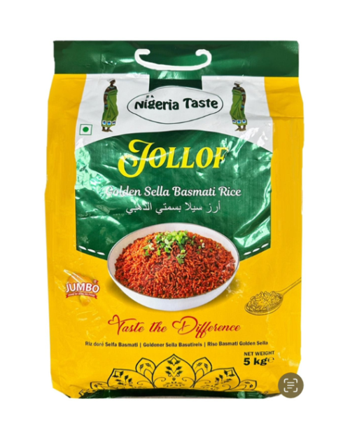 Nigeria Taste Jollof Basmati Rice 5kg golden sella rice pack for Nigerian cooking and party meals, Nigeria Taste Jollof Rice 5kg.