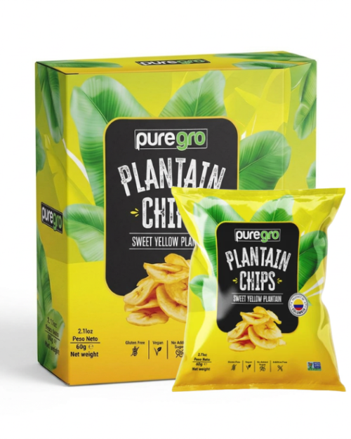 Puregro SWEET Yellow Plantain chips 60g Box of 24