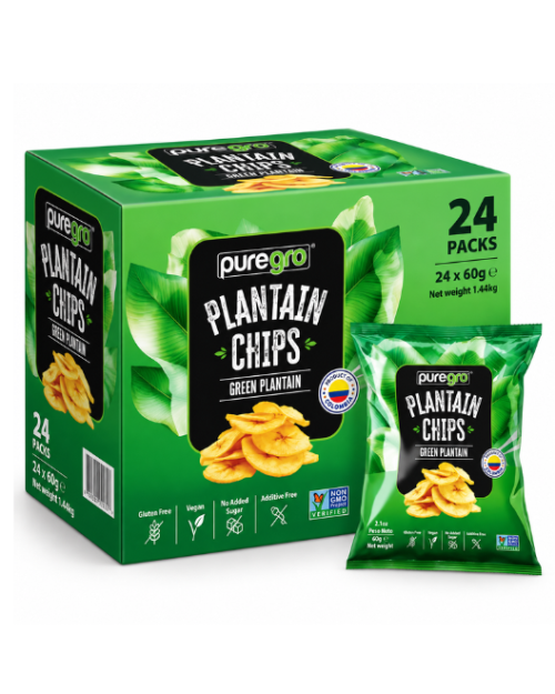 Puregro Green Plantain chips with Salt 60g Box of 24